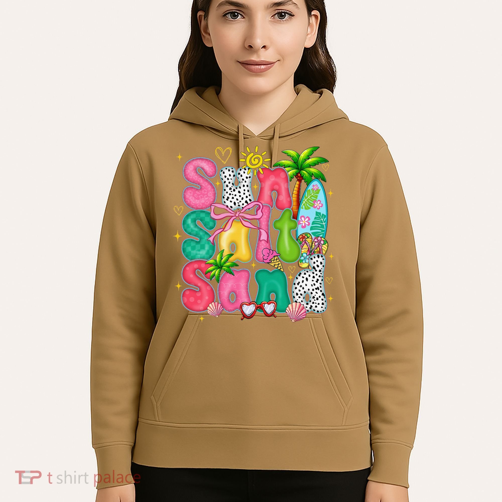Sun Salt Sand Coquette Bow Palm Summer Vibes Beach Trip Hoodie