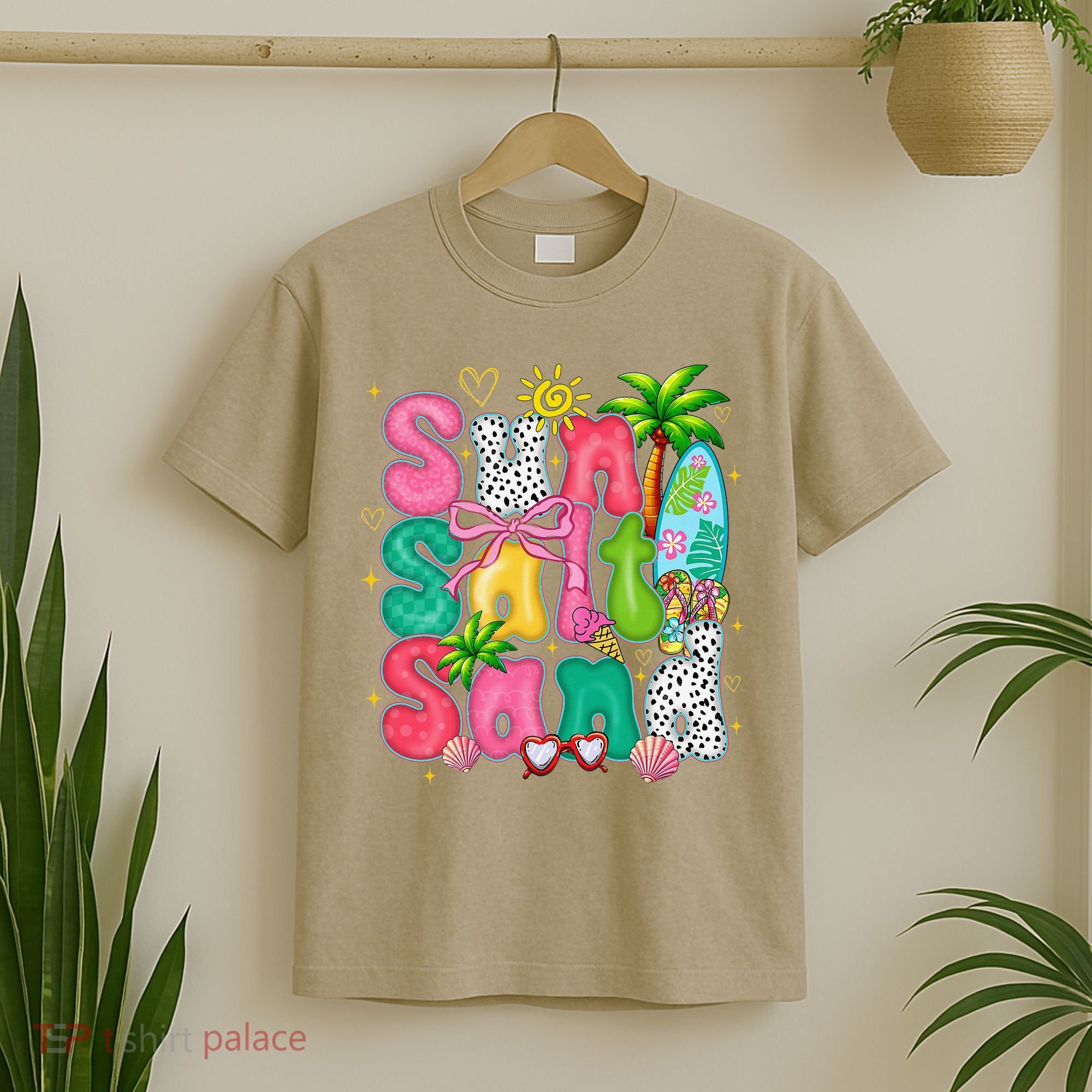 Sun Salt Sand Coquette Bow Palm Summer Vibes Beach Trip T-Shirt