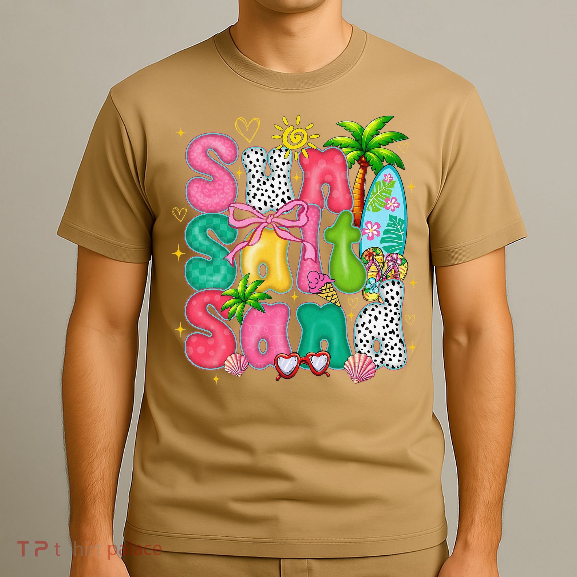 Sun Salt Sand Coquette Bow Palm Summer Vibes Beach Trip T-Shirt