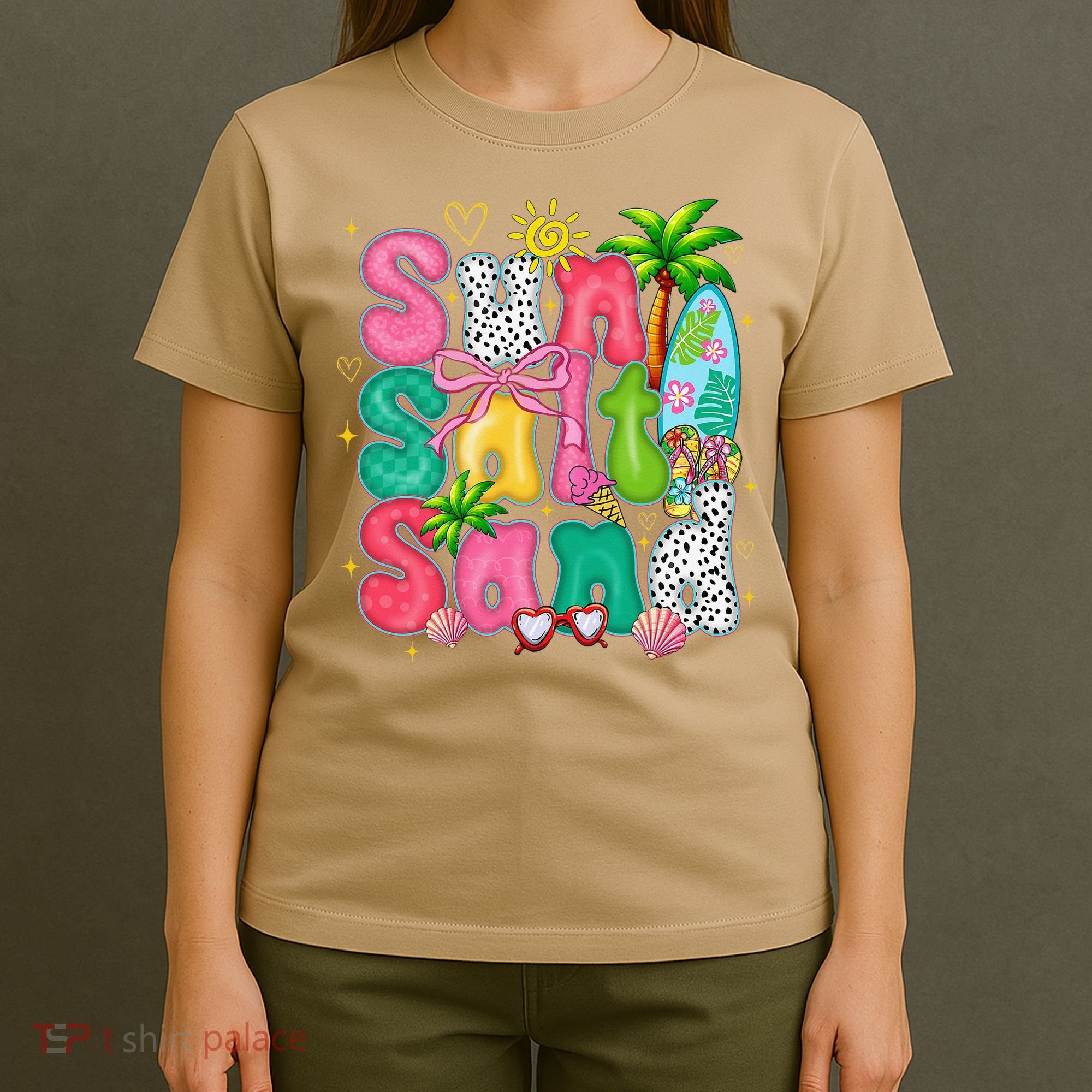 Sun Salt Sand Coquette Bow Palm Summer Vibes Beach Trip T-Shirt