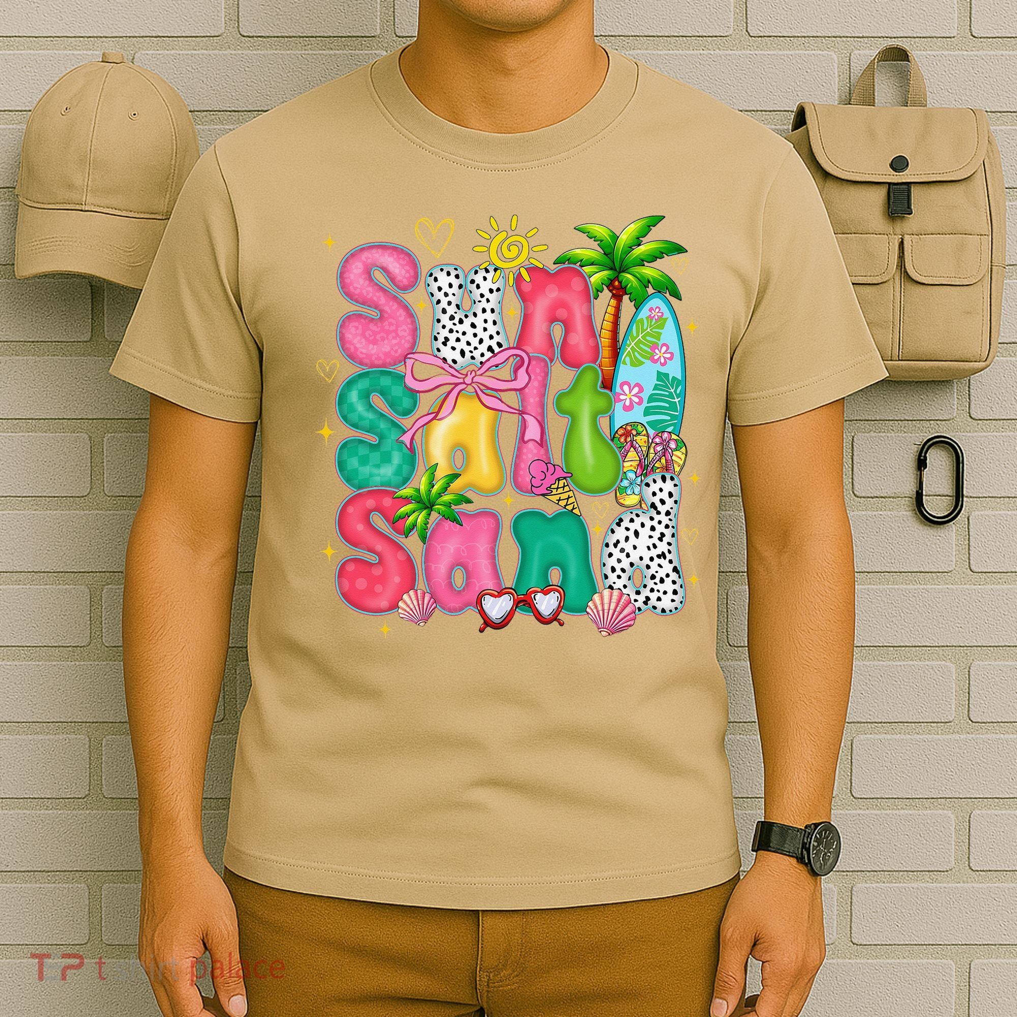Sun Salt Sand Coquette Bow Palm Summer Vibes Beach Trip T-Shirt