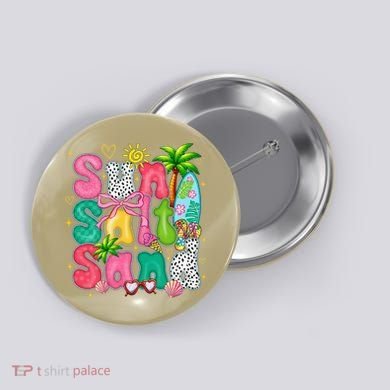 Sun Salt Sand Coquette Bow Palm Summer Vibes Beach Trip Button