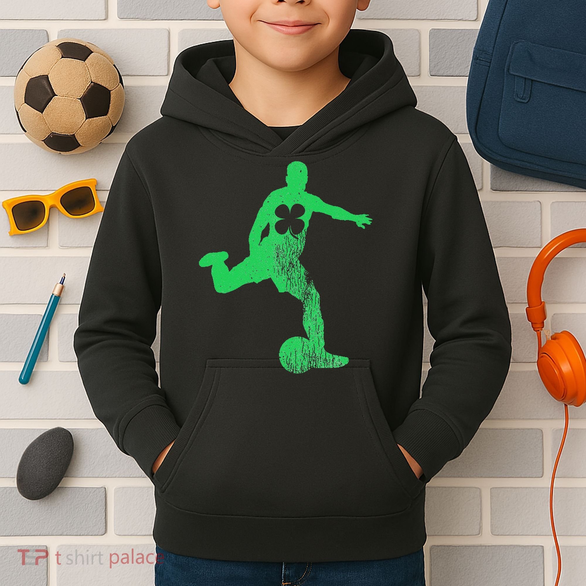 Soccer Shamrock St. Patrick's Day Irish Saint Paddy'ss Kids Hoodie