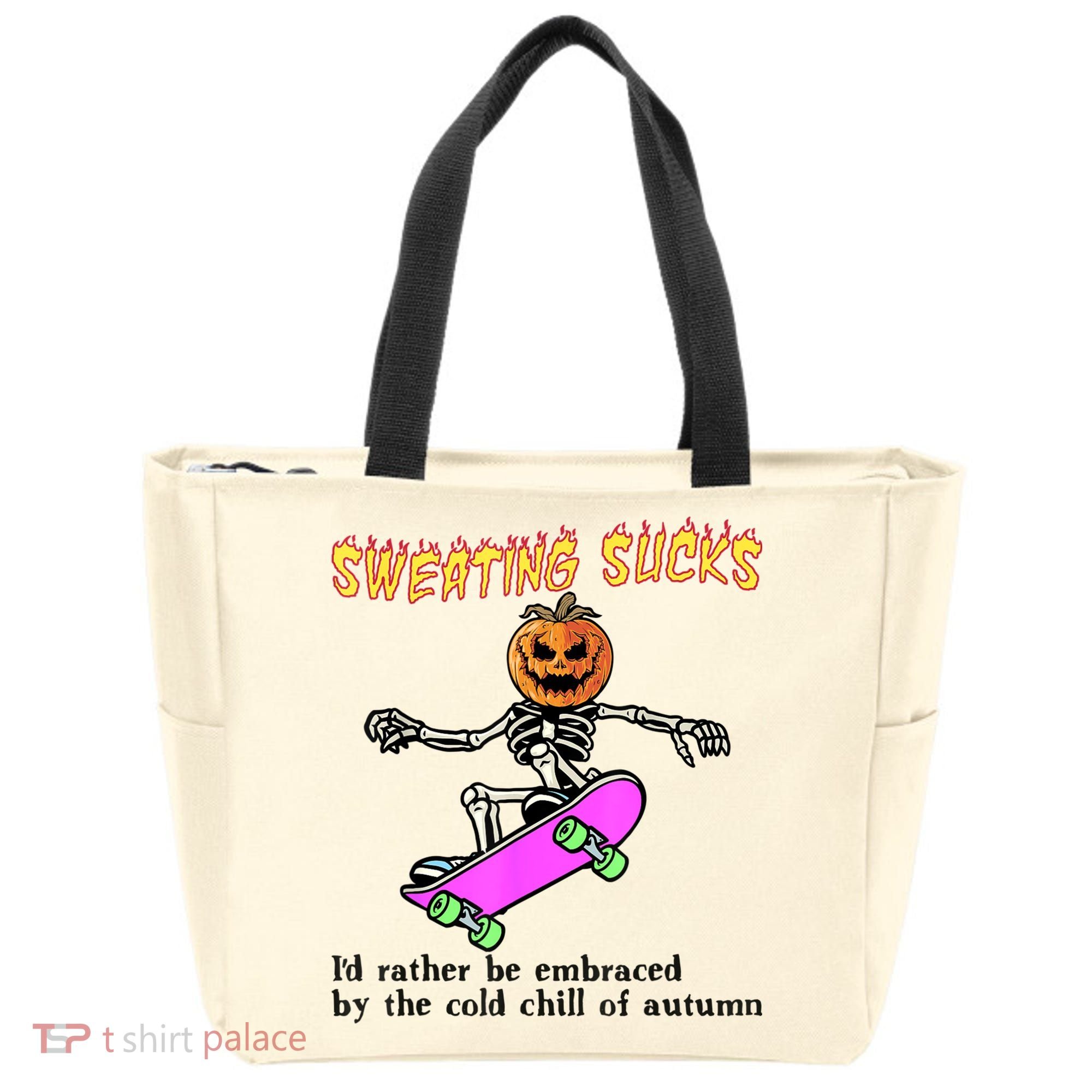 Sweating Sucks Skeleton Pumpkin Skateboard Tote Bag