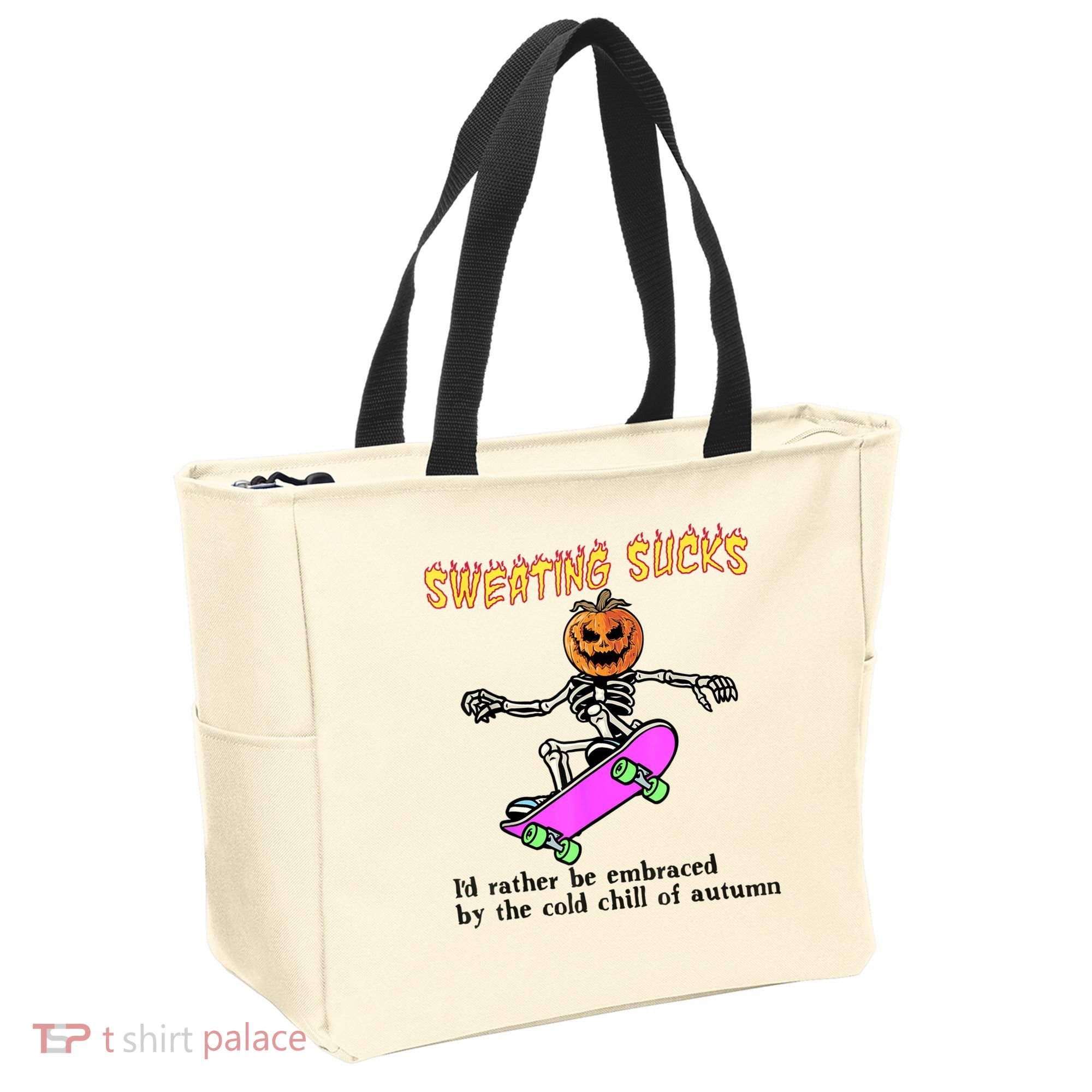 Sweating Sucks Skeleton Pumpkin Skateboard Tote Bag