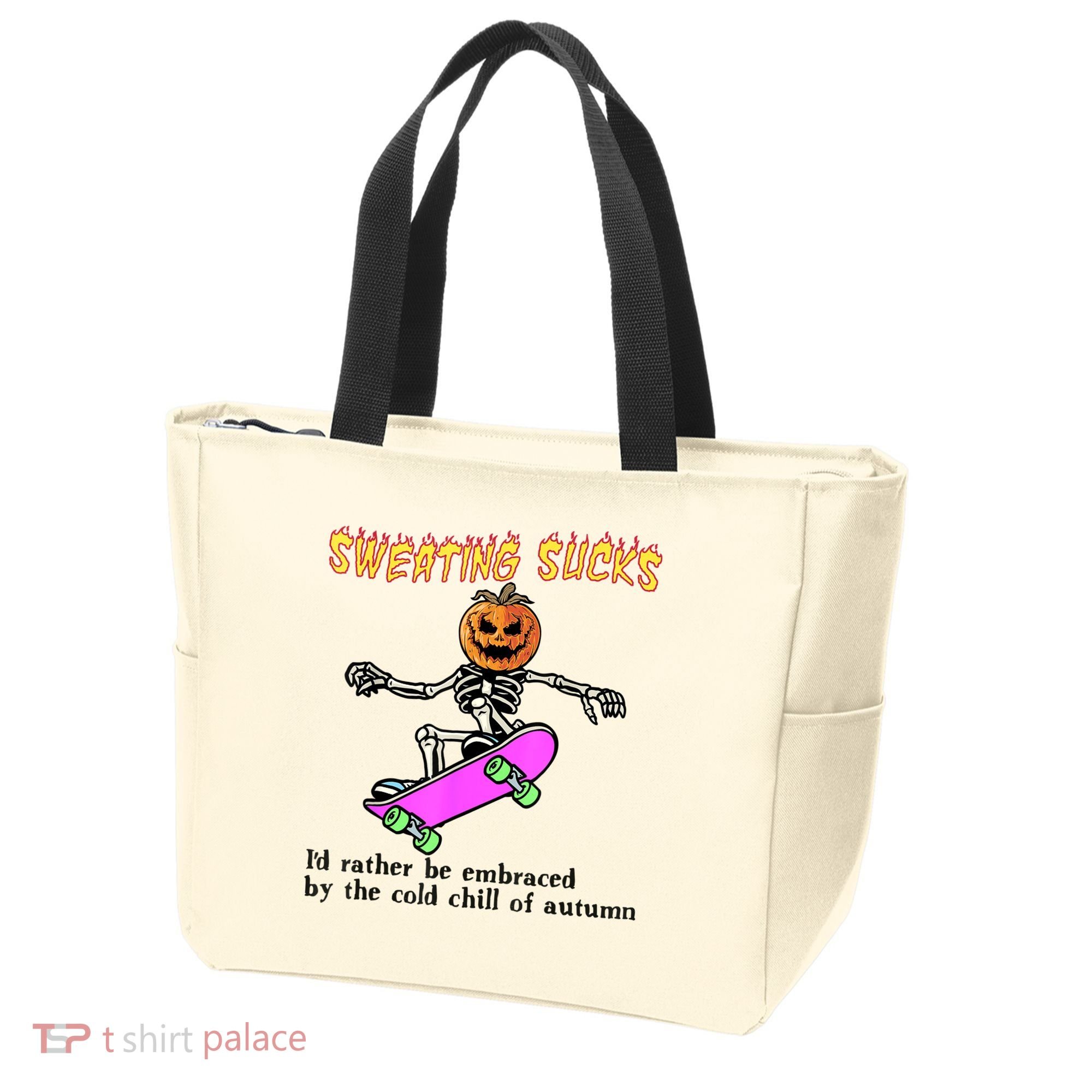 Sweating Sucks Skeleton Pumpkin Skateboard Tote Bag