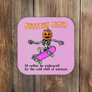 Sweating Sucks Skeleton Pumpkin Skateboard Coaster