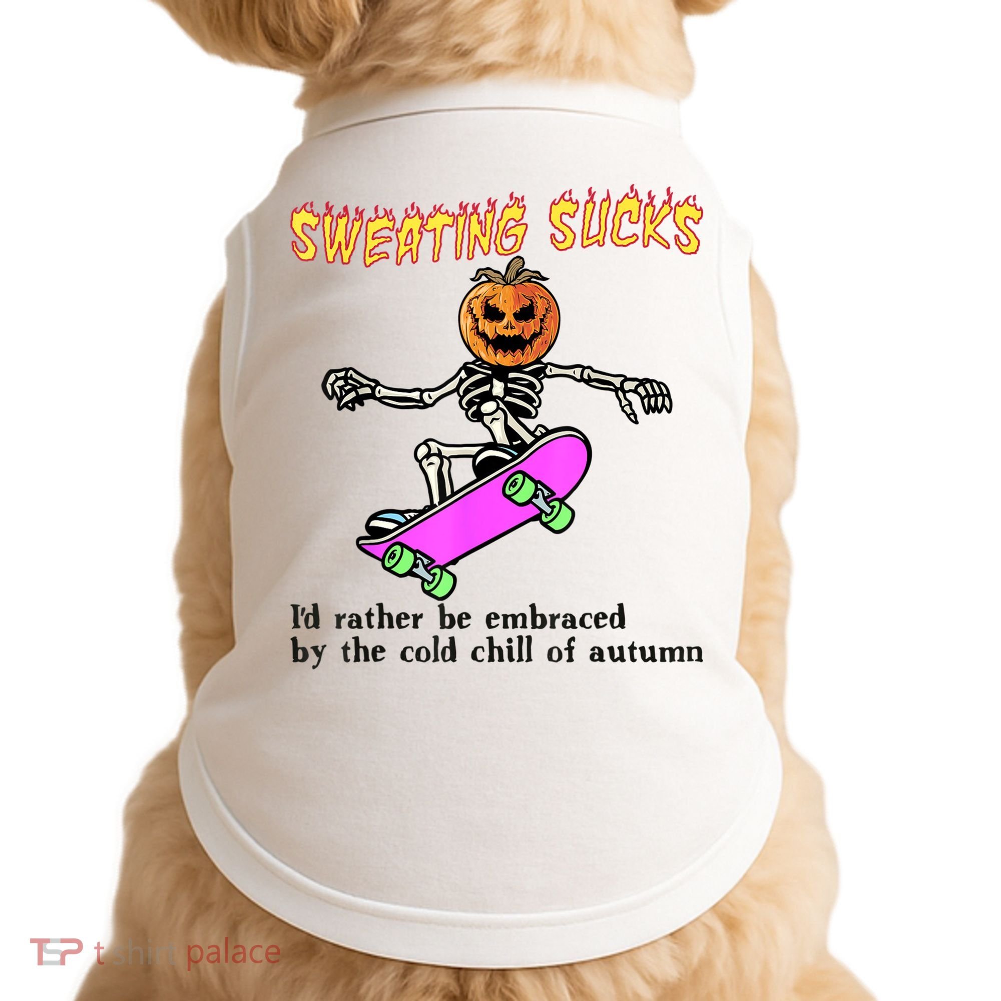 Sweating Sucks Skeleton Pumpkin Skateboard Doggie Tank