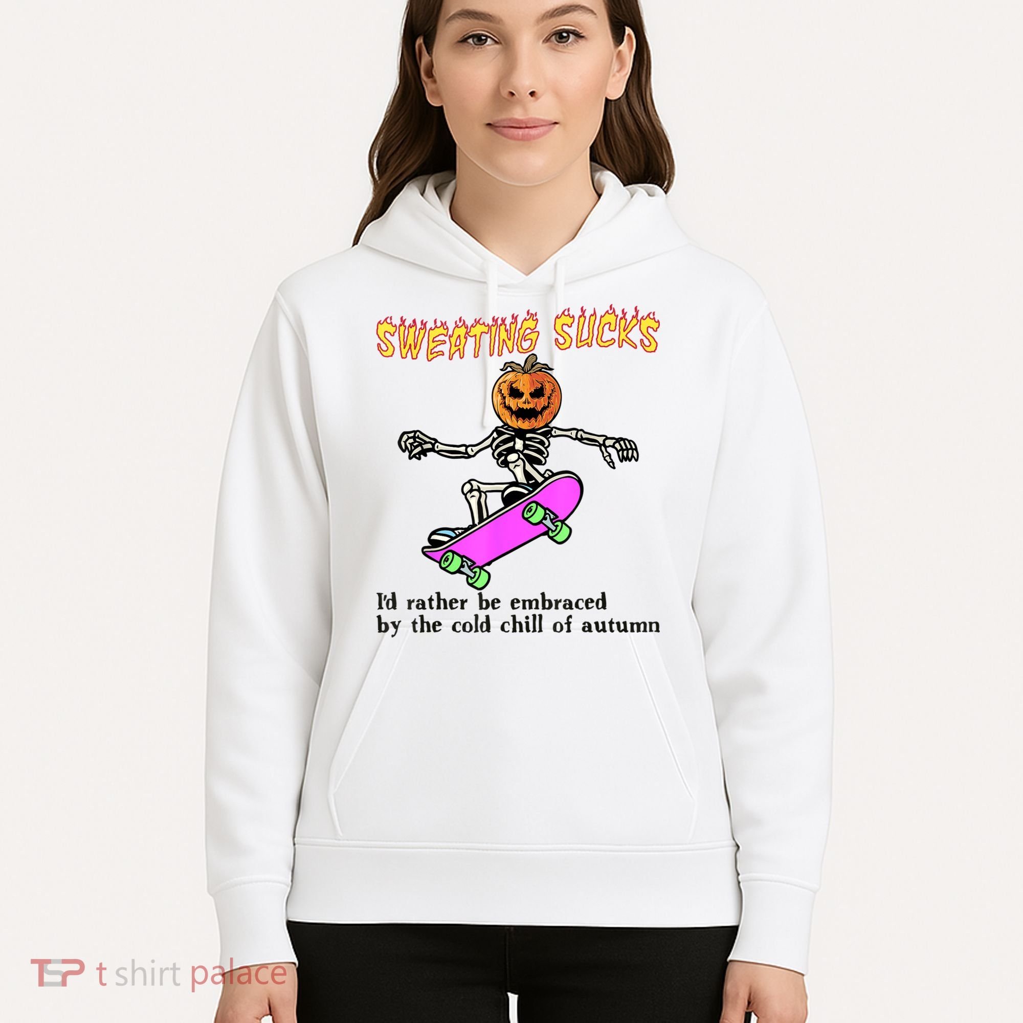 Sweating Sucks Skeleton Pumpkin Skateboard Hoodie