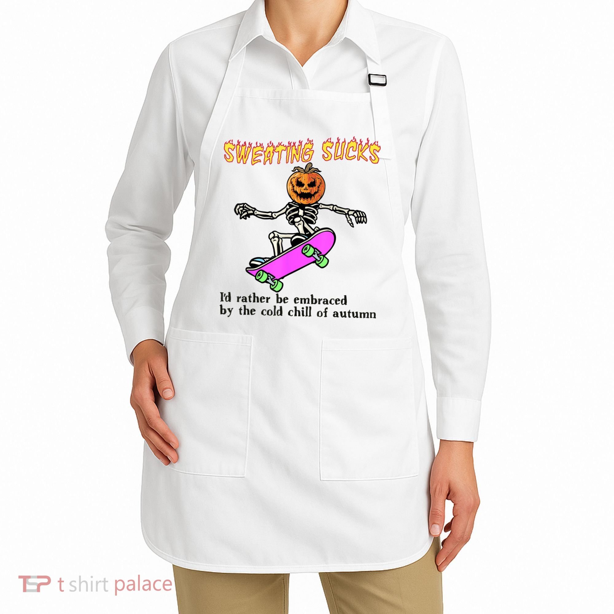 Sweating Sucks Skeleton Pumpkin Skateboard Apron