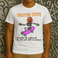 Sweating Sucks Skeleton Pumpkin Skateboard T-Shirt thumb 3