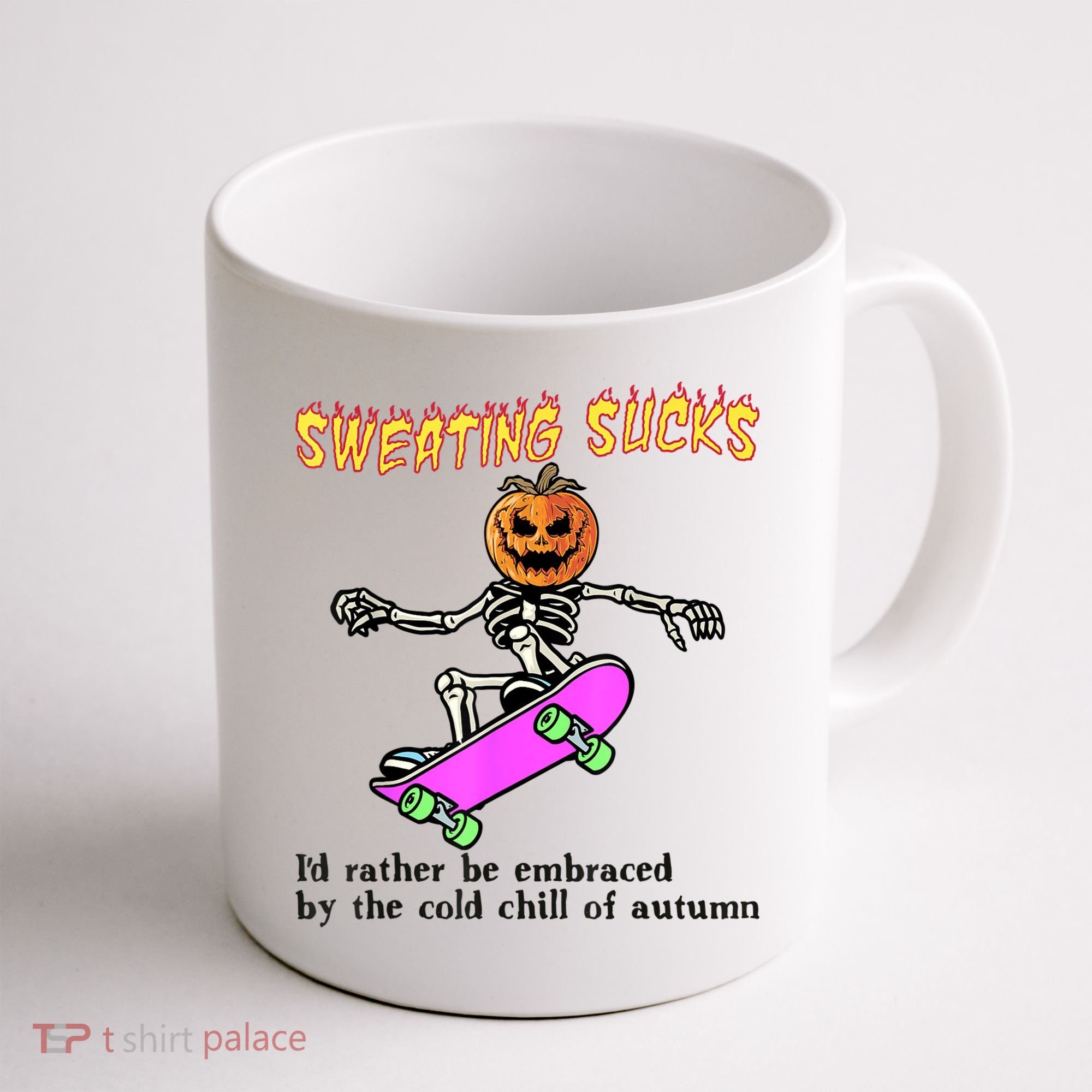 Sweating Sucks Skeleton Pumpkin Skateboard Coffee Mug