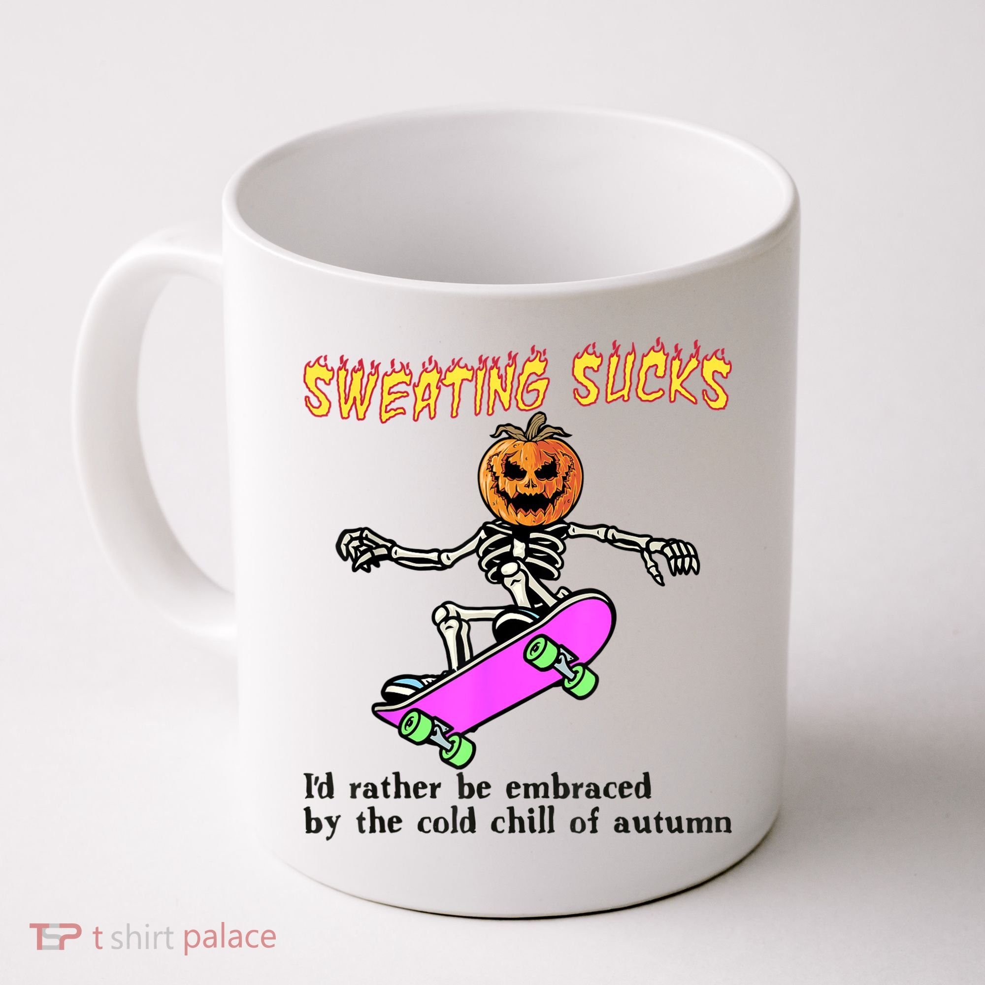 Sweating Sucks Skeleton Pumpkin Skateboard Coffee Mug