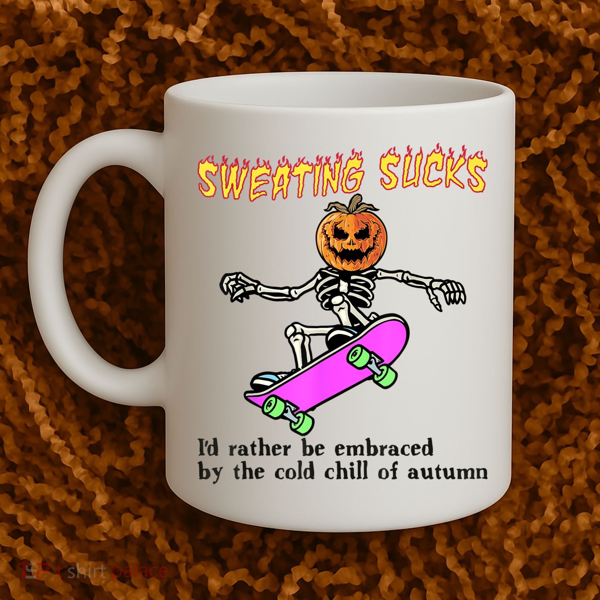 Sweating Sucks Skeleton Pumpkin Skateboard Coffee Mug