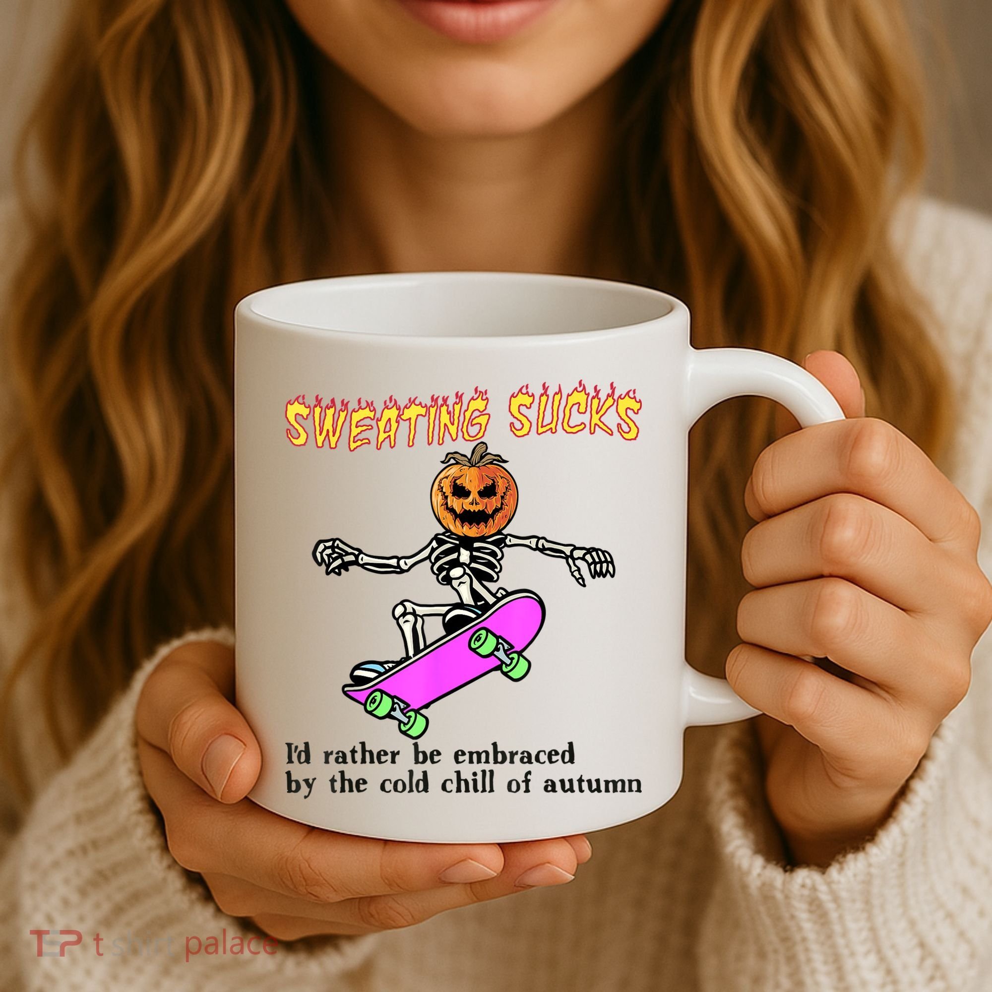 Sweating Sucks Skeleton Pumpkin Skateboard Coffee Mug