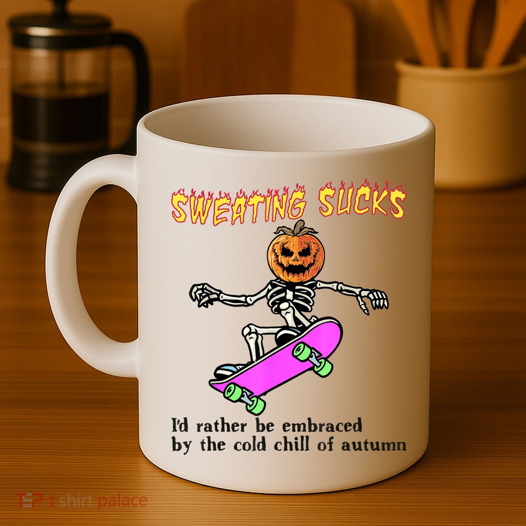 Sweating Sucks Skeleton Pumpkin Skateboard Coffee Mug