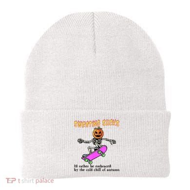 Sweating Sucks Skeleton Pumpkin Skateboard Beanie