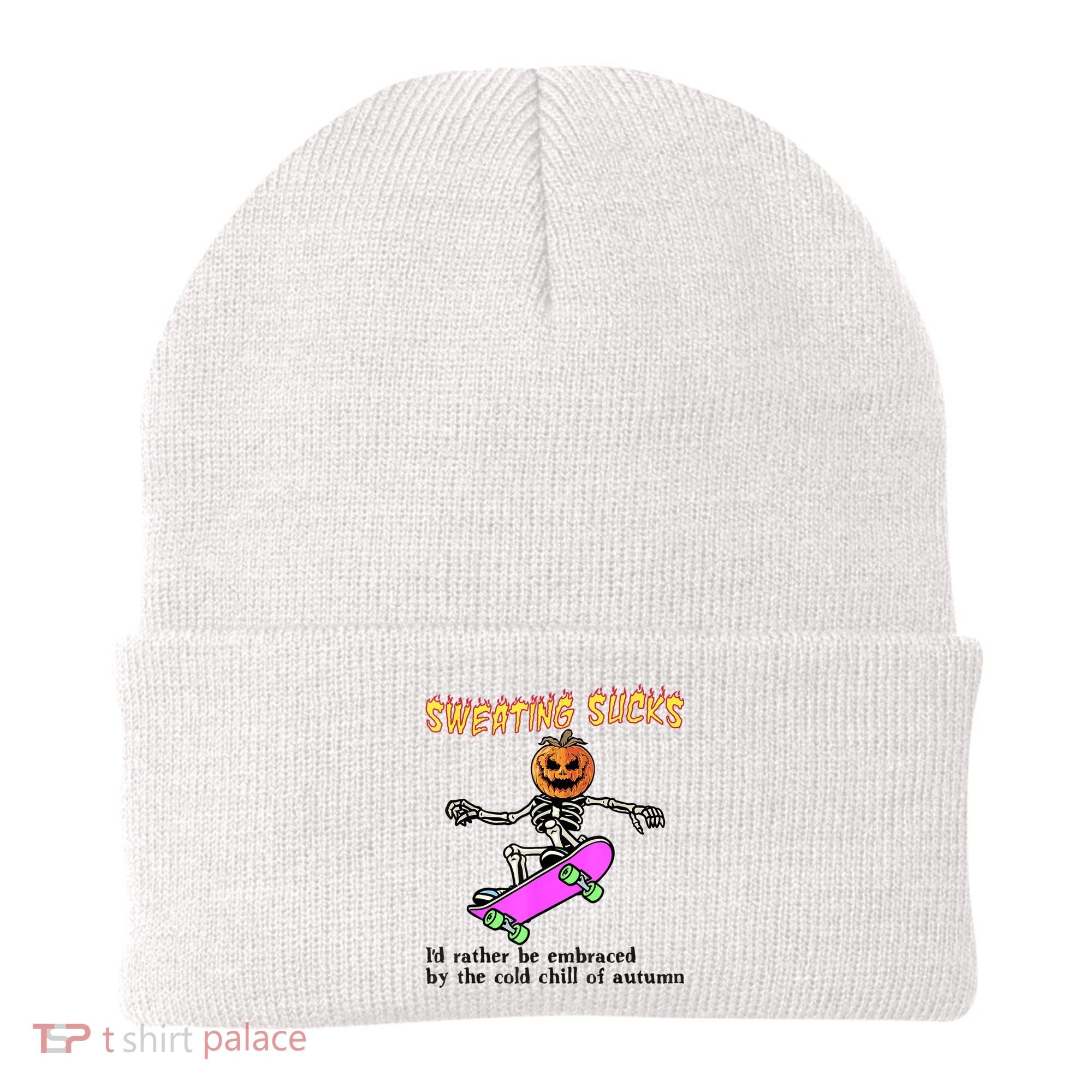 Sweating Sucks Skeleton Pumpkin Skateboard Beanie