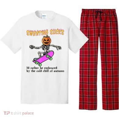 Sweating Sucks Skeleton Pumpkin Skateboard Pajama Set
