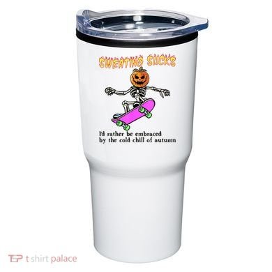 Sweating Sucks Skeleton Pumpkin Skateboard Tumbler