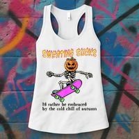 Sweating Sucks Skeleton Pumpkin Skateboard Women's Tank Top thumb 3