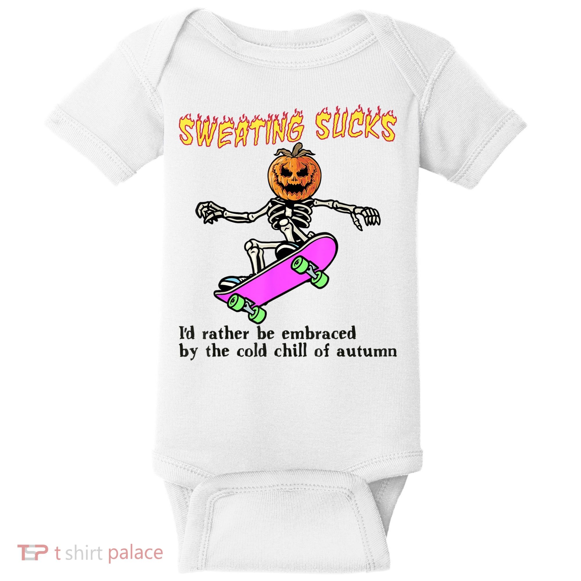 Sweating Sucks Skeleton Pumpkin Skateboard Baby Bodysuit
