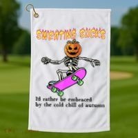 Sweating Sucks Skeleton Pumpkin Skateboard Golf Towel thumb 1