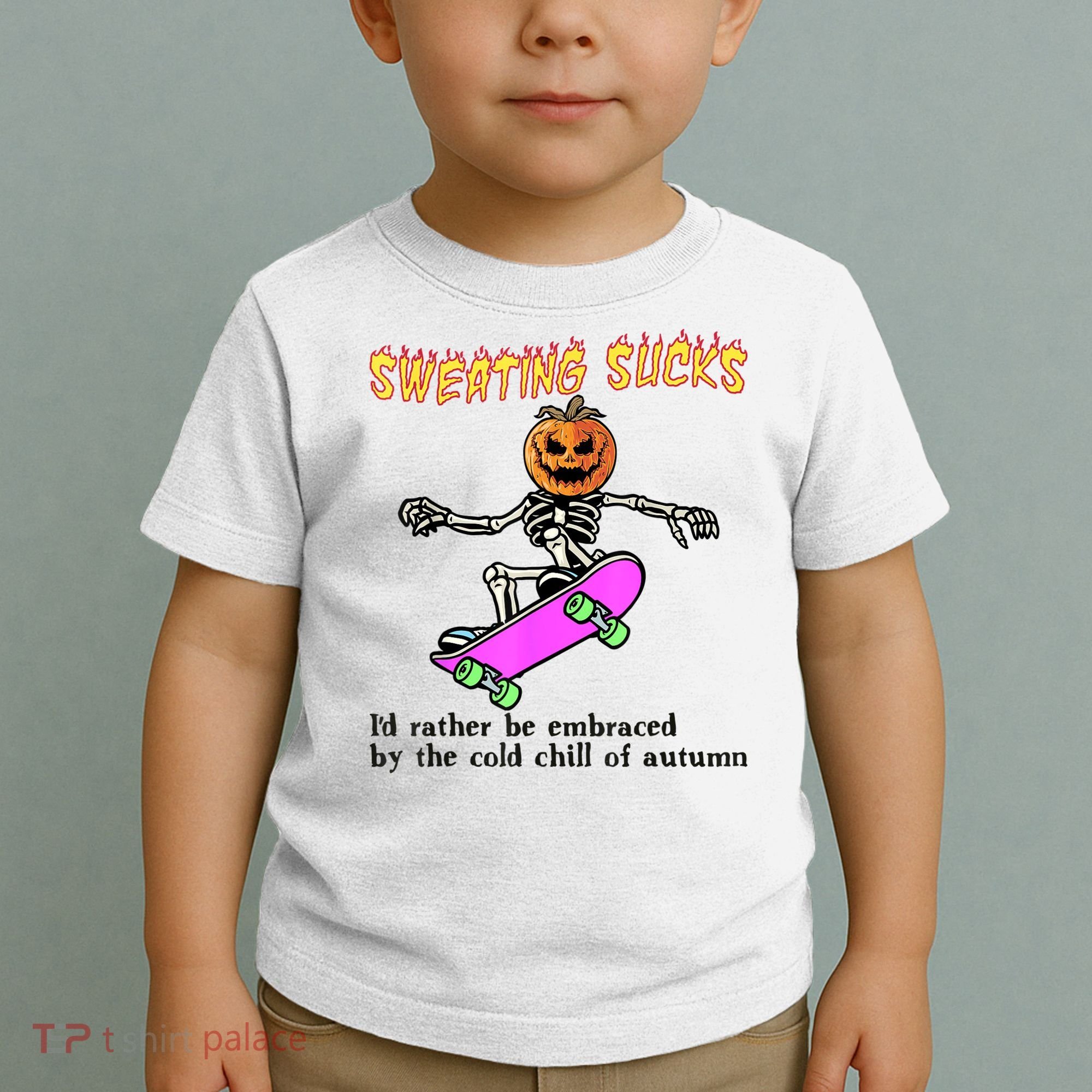 Sweating Sucks Skeleton Pumpkin Skateboard Toddler T-Shirt