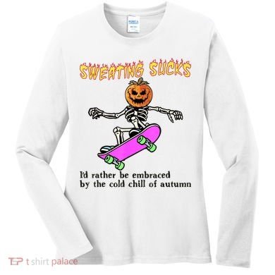 Sweating Sucks Skeleton Pumpkin Skateboard Women's Long Sleeve Shirt