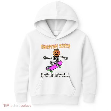 Sweating Sucks Skeleton Pumpkin Skateboard Kids Hoodie