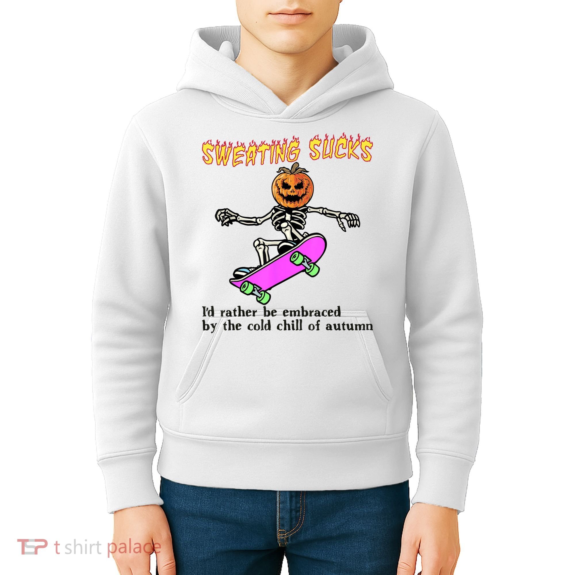 Sweating Sucks Skeleton Pumpkin Skateboard Kids Hoodie