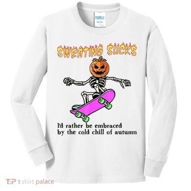 Sweating Sucks Skeleton Pumpkin Skateboard Kids Long Sleeve Shirt