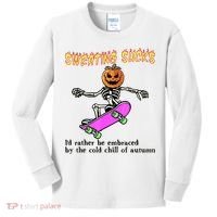 Sweating Sucks Skeleton Pumpkin Skateboard Kids Long Sleeve Shirt thumb 0