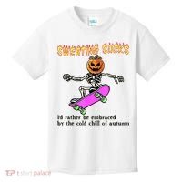 Sweating Sucks Skeleton Pumpkin Skateboard Kids T-Shirt thumb 0