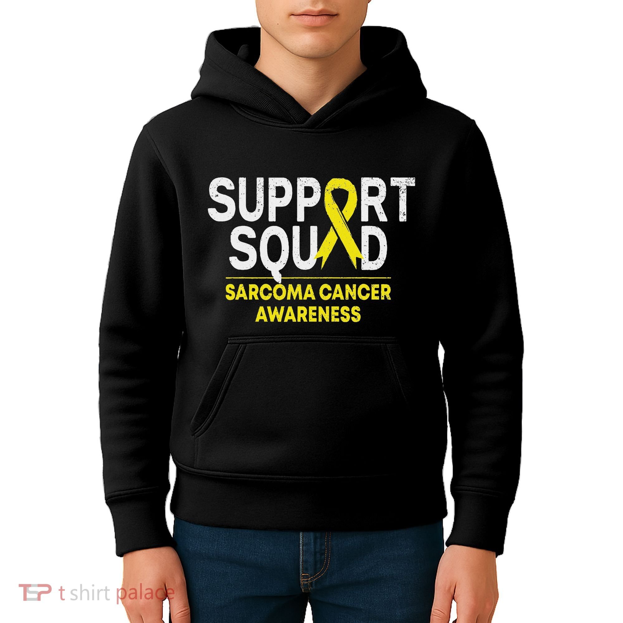 Support Squad Sarcoma Cancer Awareness Yellow Ribbon Team Kids Hoodie