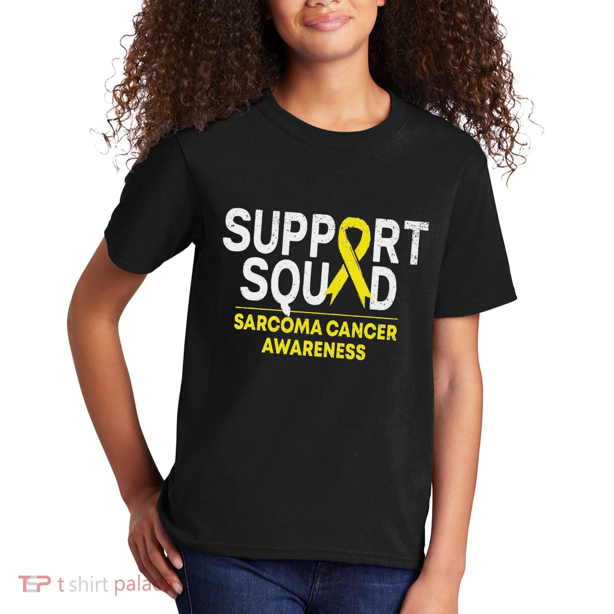 Support Squad Sarcoma Cancer Awareness Yellow Ribbon Team Kids T-Shirt