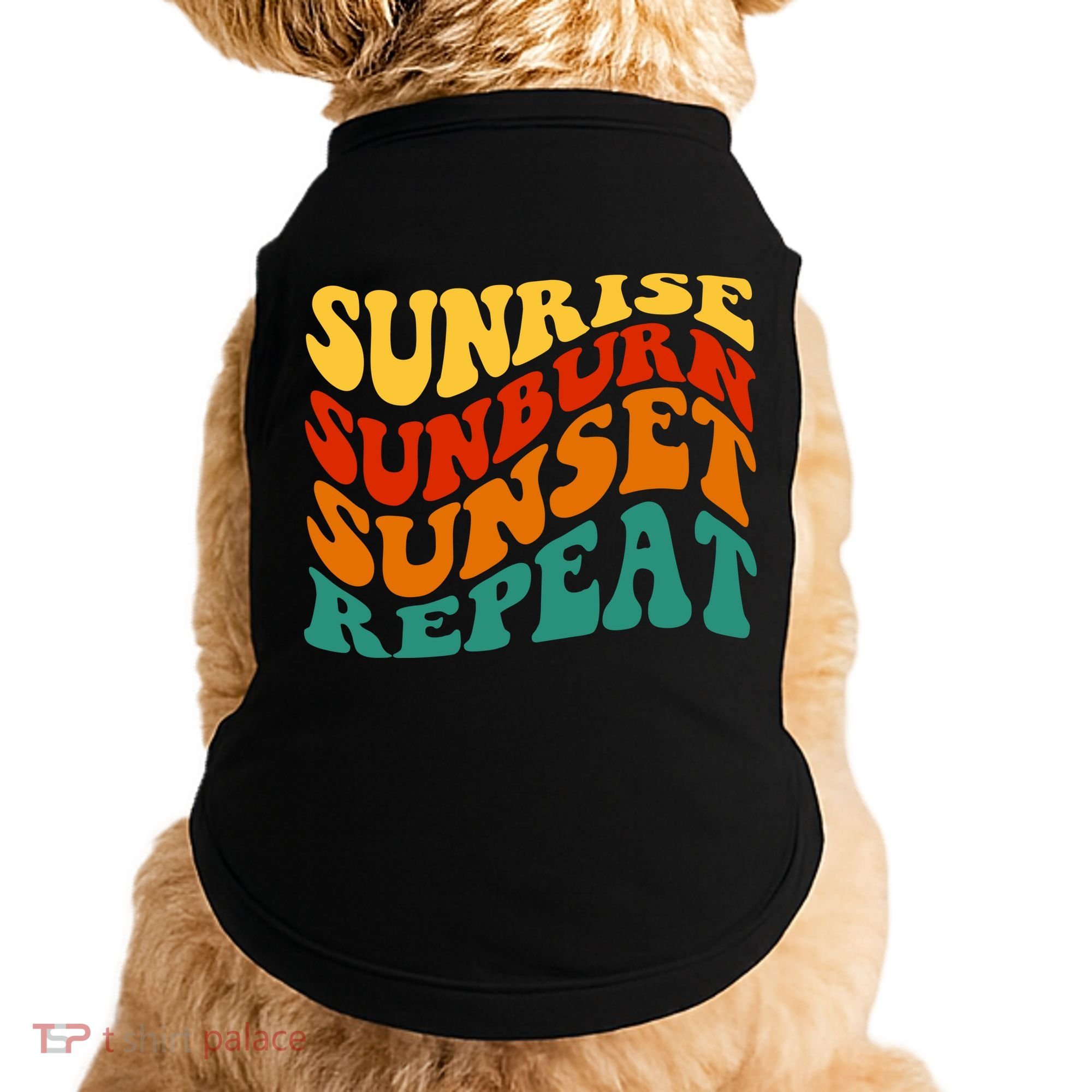 Sunrise Sunburn Sunset Repeat Retro Summer Doggie Tank