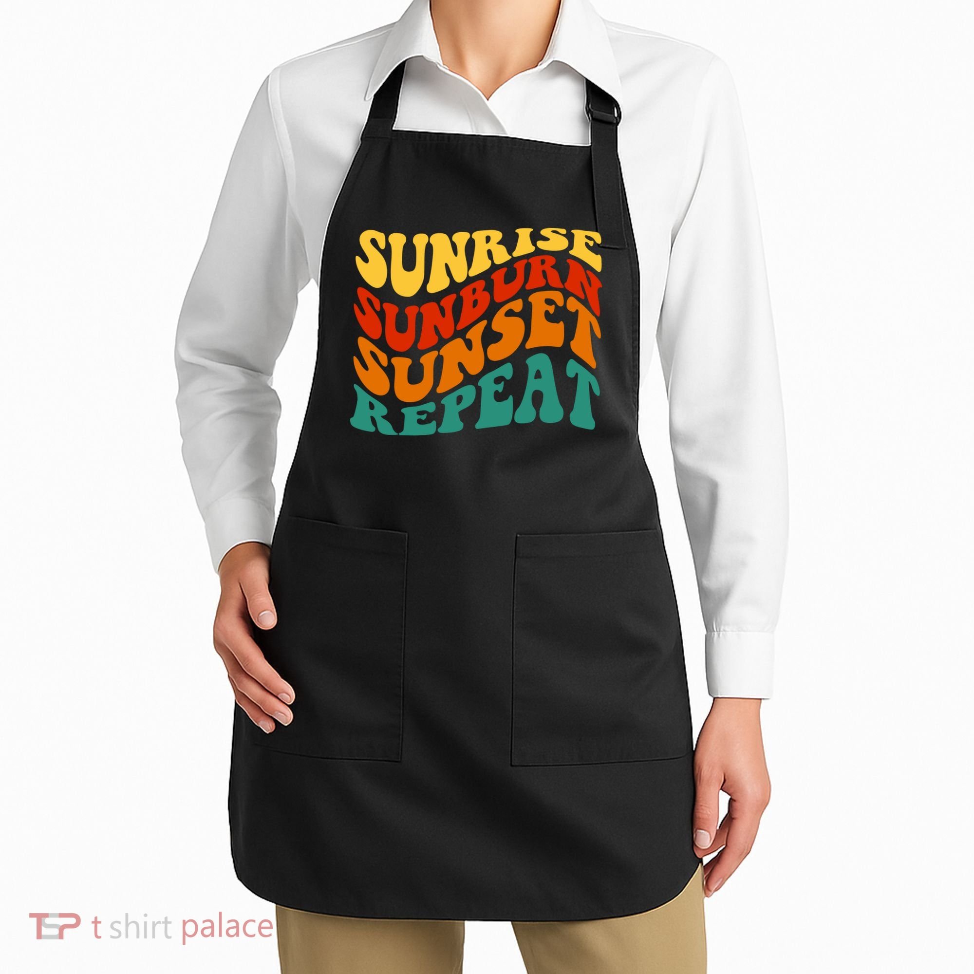 Sunrise Sunburn Sunset Repeat Retro Summer Apron
