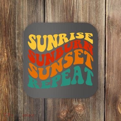Sunrise Sunburn Sunset Repeat Retro Summer Coaster
