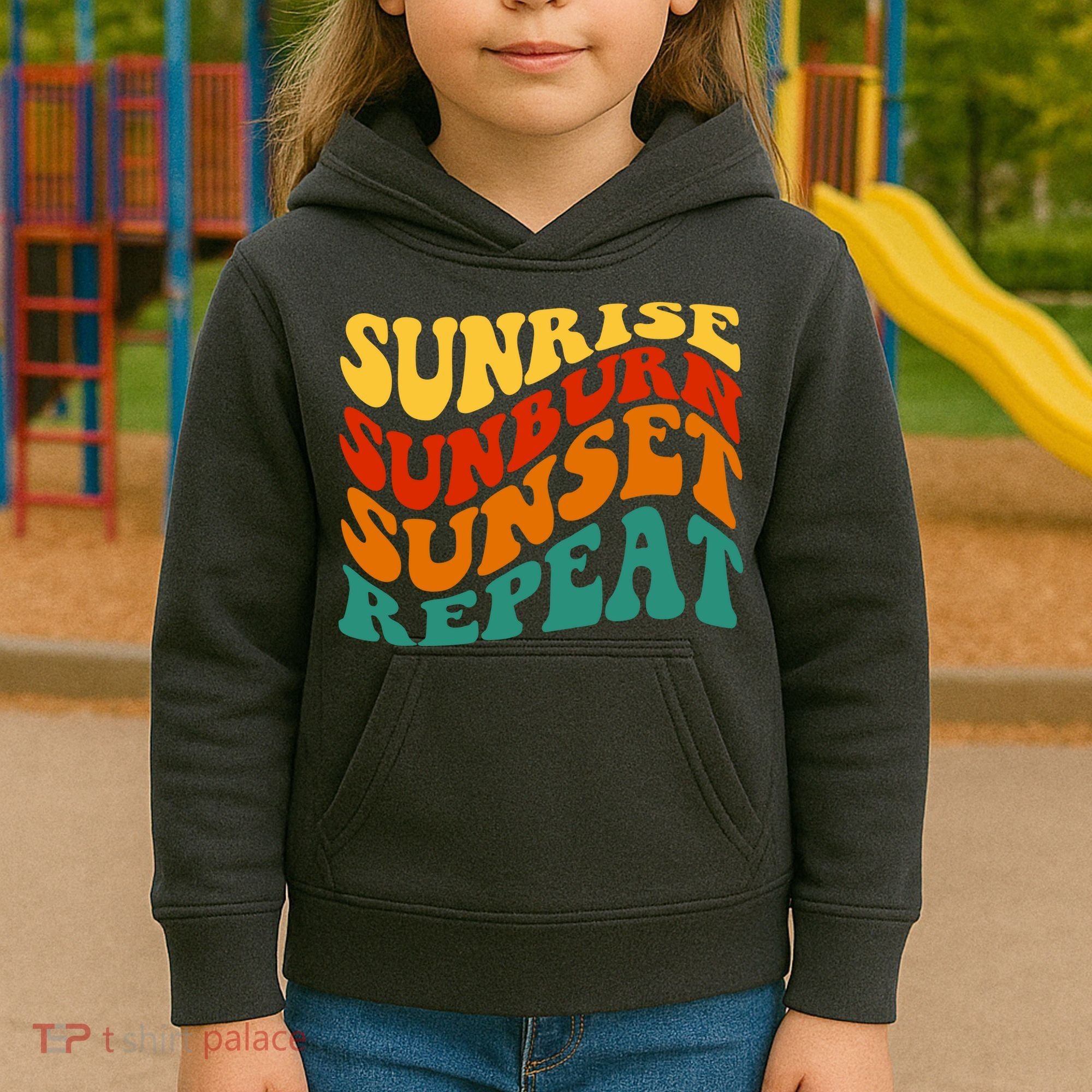 Sunrise Sunburn Sunset Repeat Retro Summer Kids Hoodie