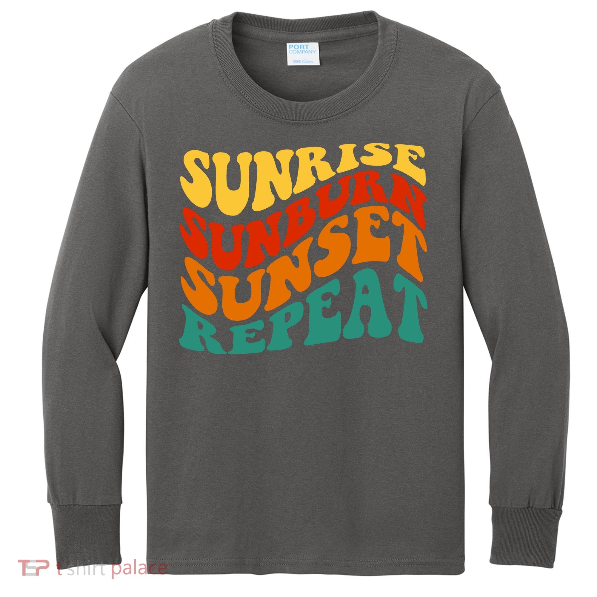 Sunrise Sunburn Sunset Repeat Retro Summer Kids Long Sleeve Shirt