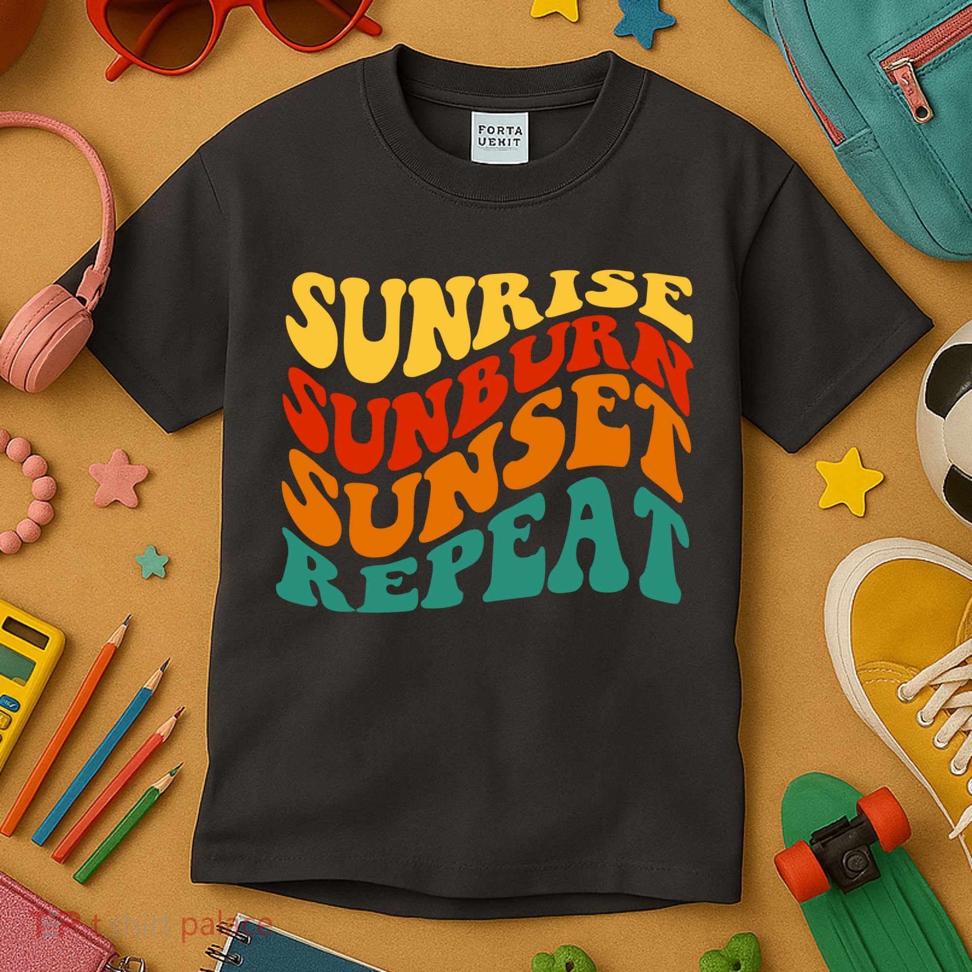 Sunrise Sunburn Sunset Repeat Retro Summer Kids T-Shirt