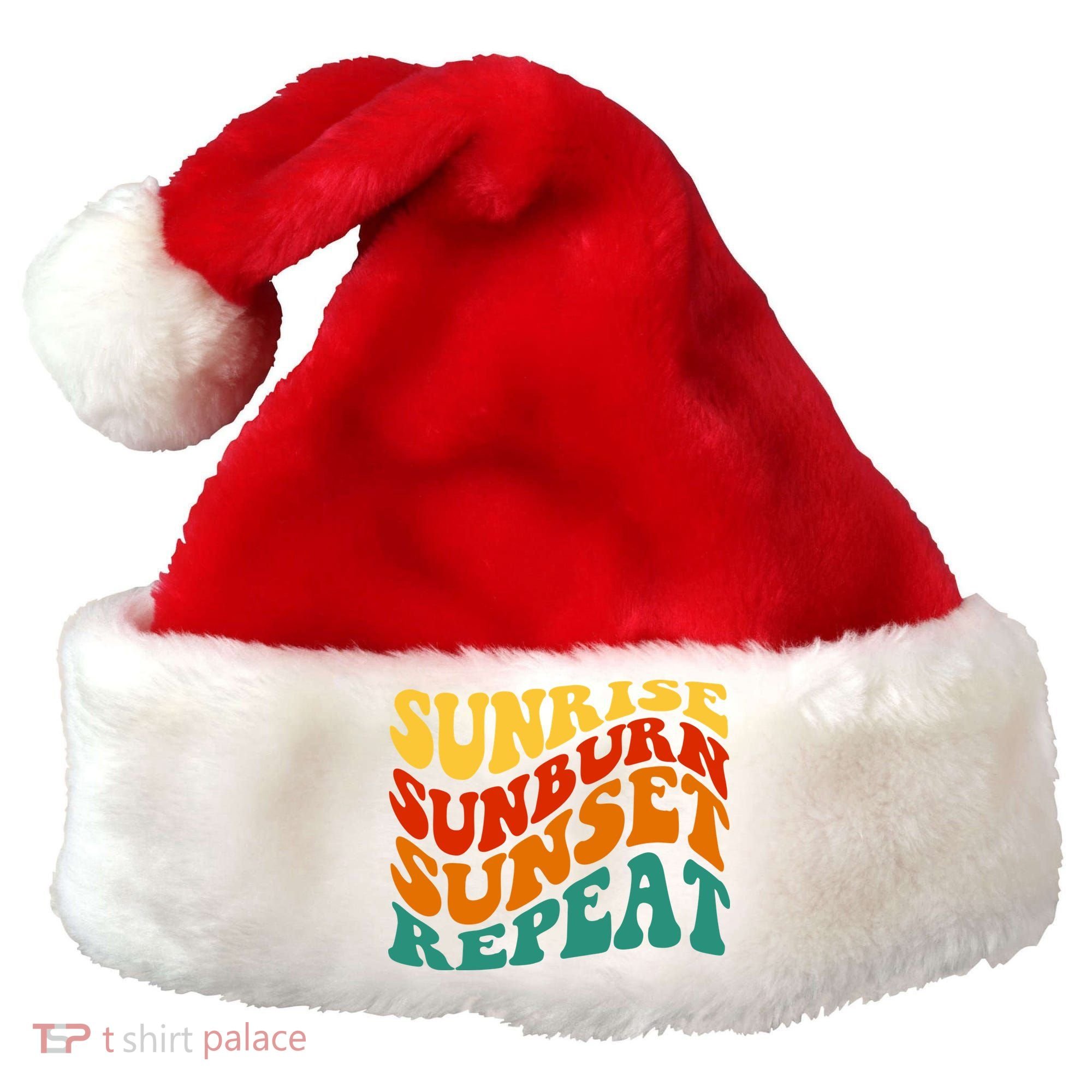 Sunrise Sunburn Sunset Repeat Retro Summer Santa Hat