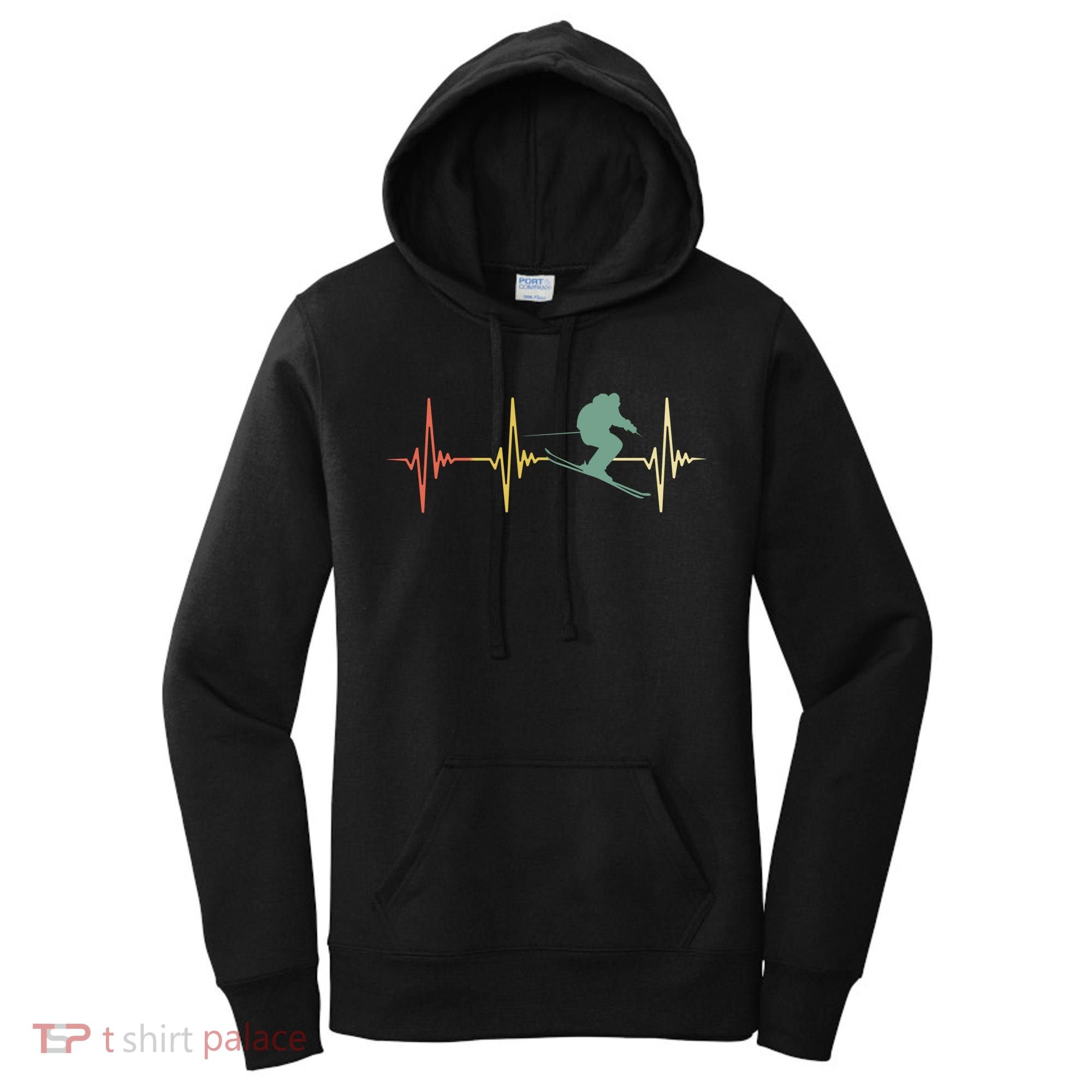 Ski Snowboard Skiing Heartbeat Snow Mountain Winter Skier Cool Gift Women's Hoodie