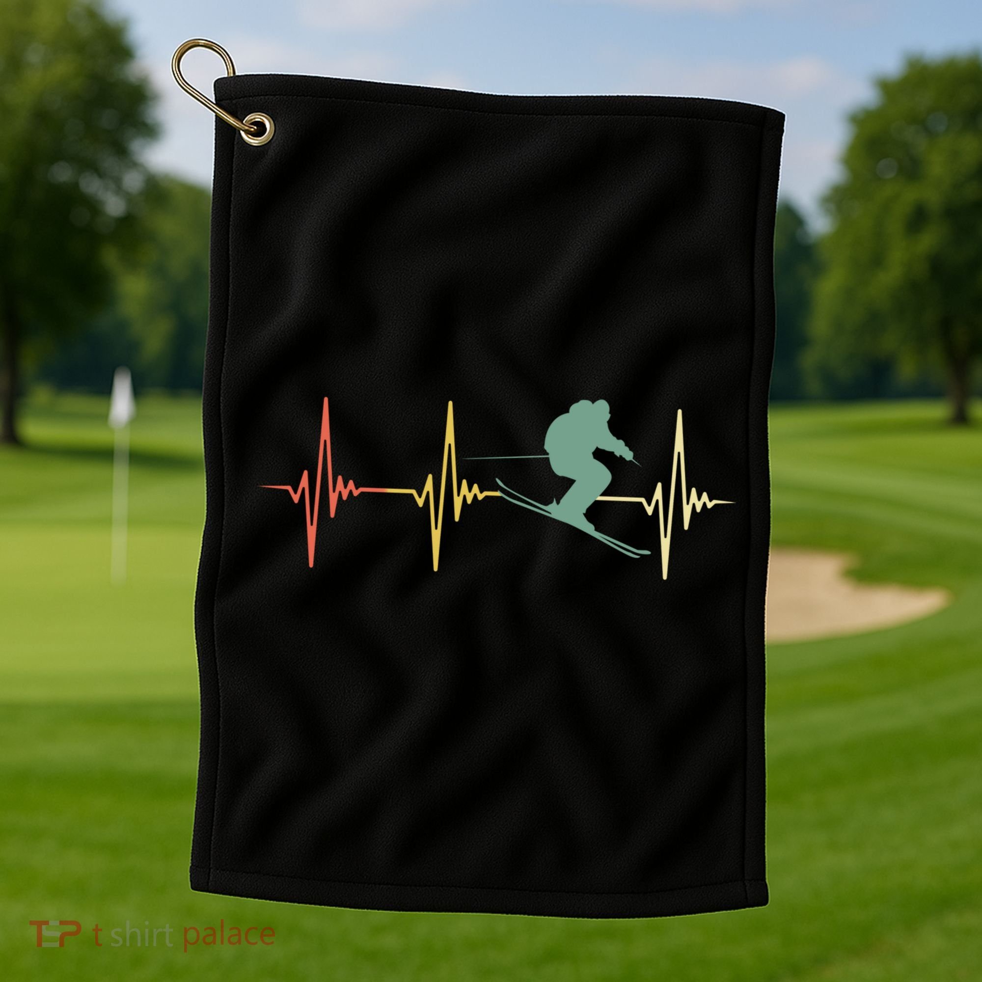 Ski Snowboard Skiing Heartbeat Snow Mountain Winter Skier Cool Gift Golf Towel