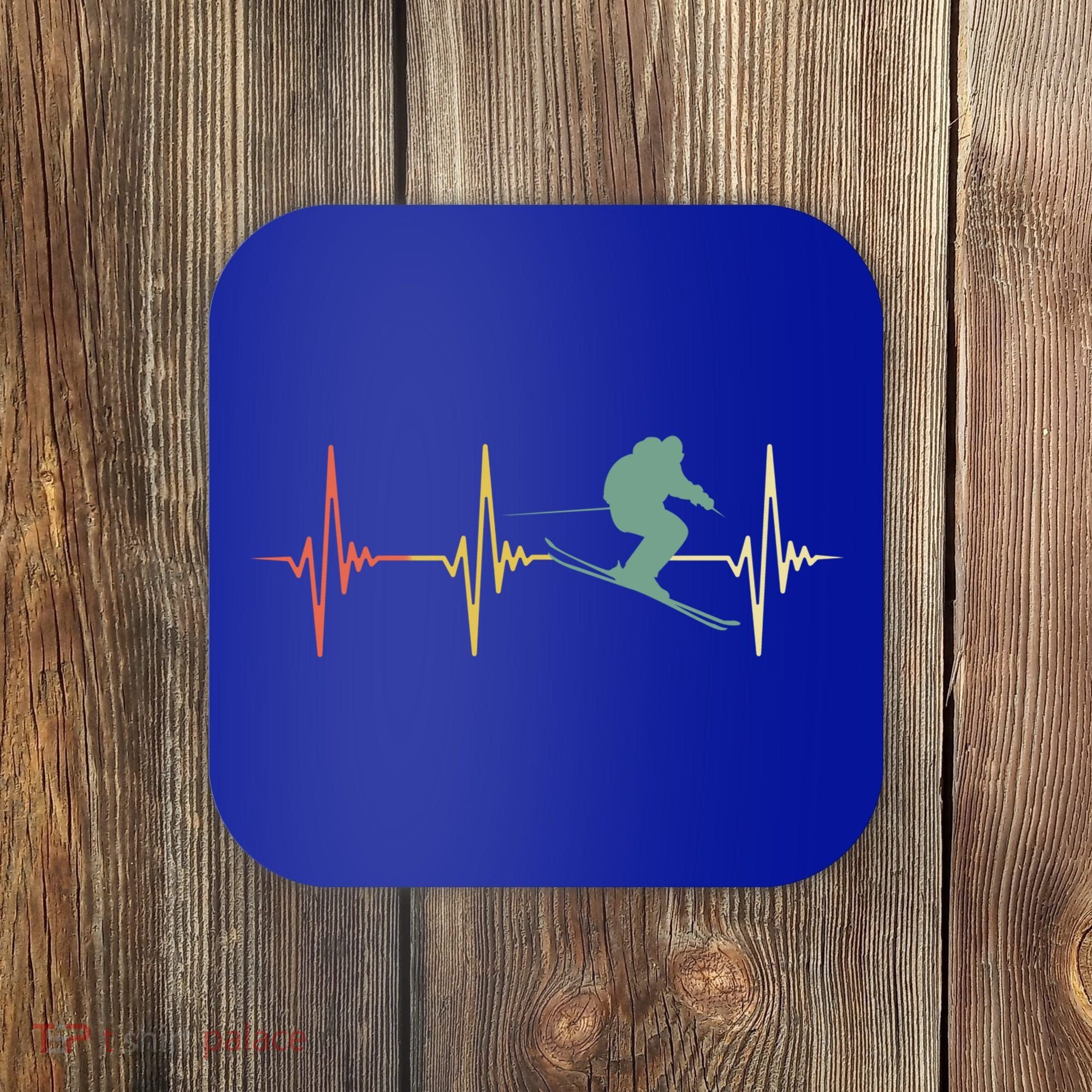 Ski Snowboard Skiing Heartbeat Snow Mountain Winter Skier Cool Gift Coaster