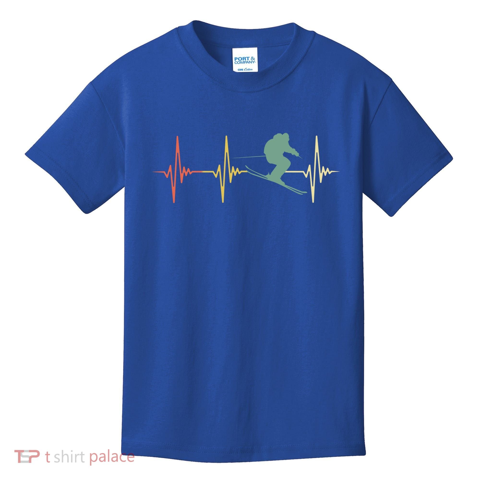 Ski Snowboard Skiing Heartbeat Snow Mountain Winter Skier Cool Gift Kids T-Shirt