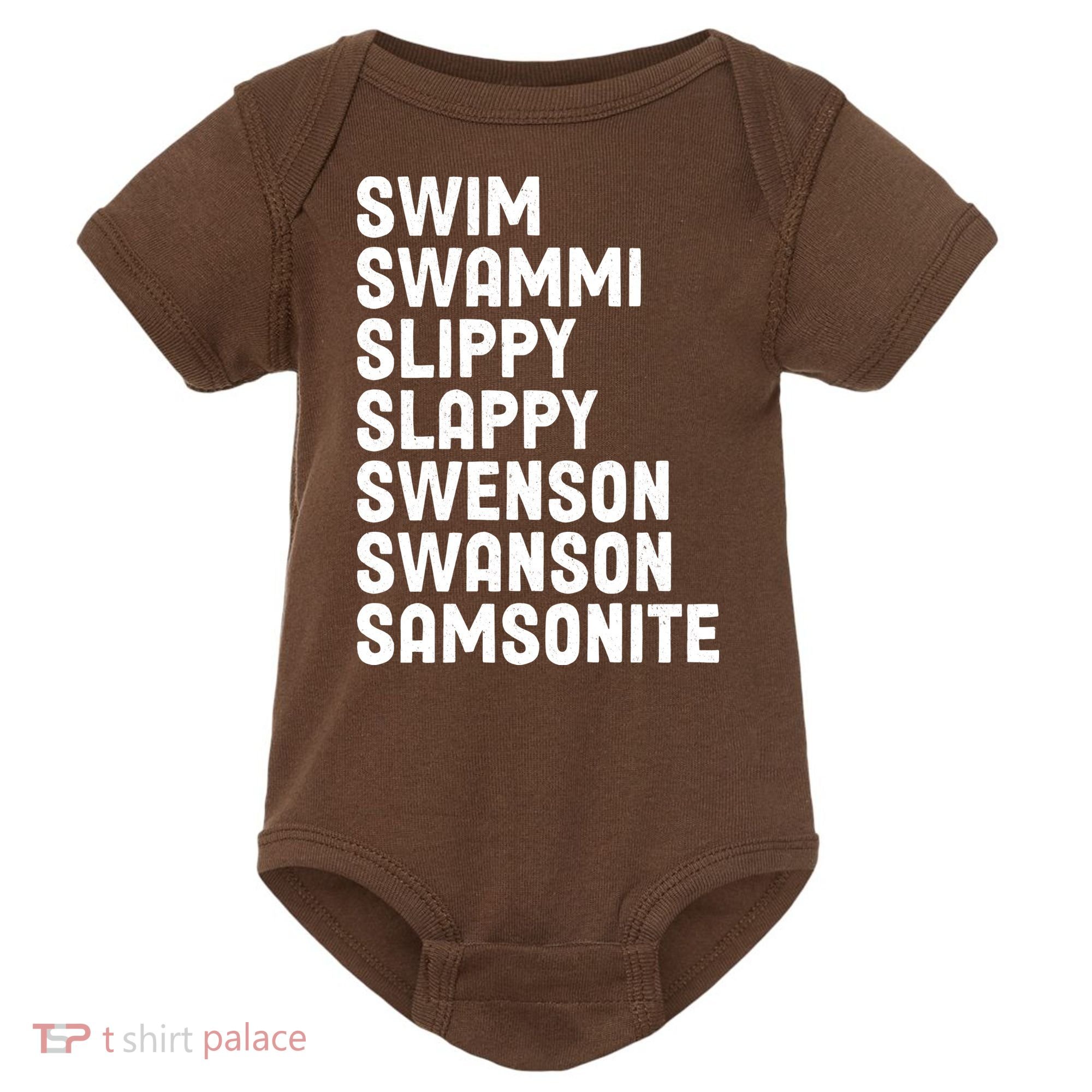 Swammi Slippy Slappy Swenson Swanson Samsonite Baby Bodysuit