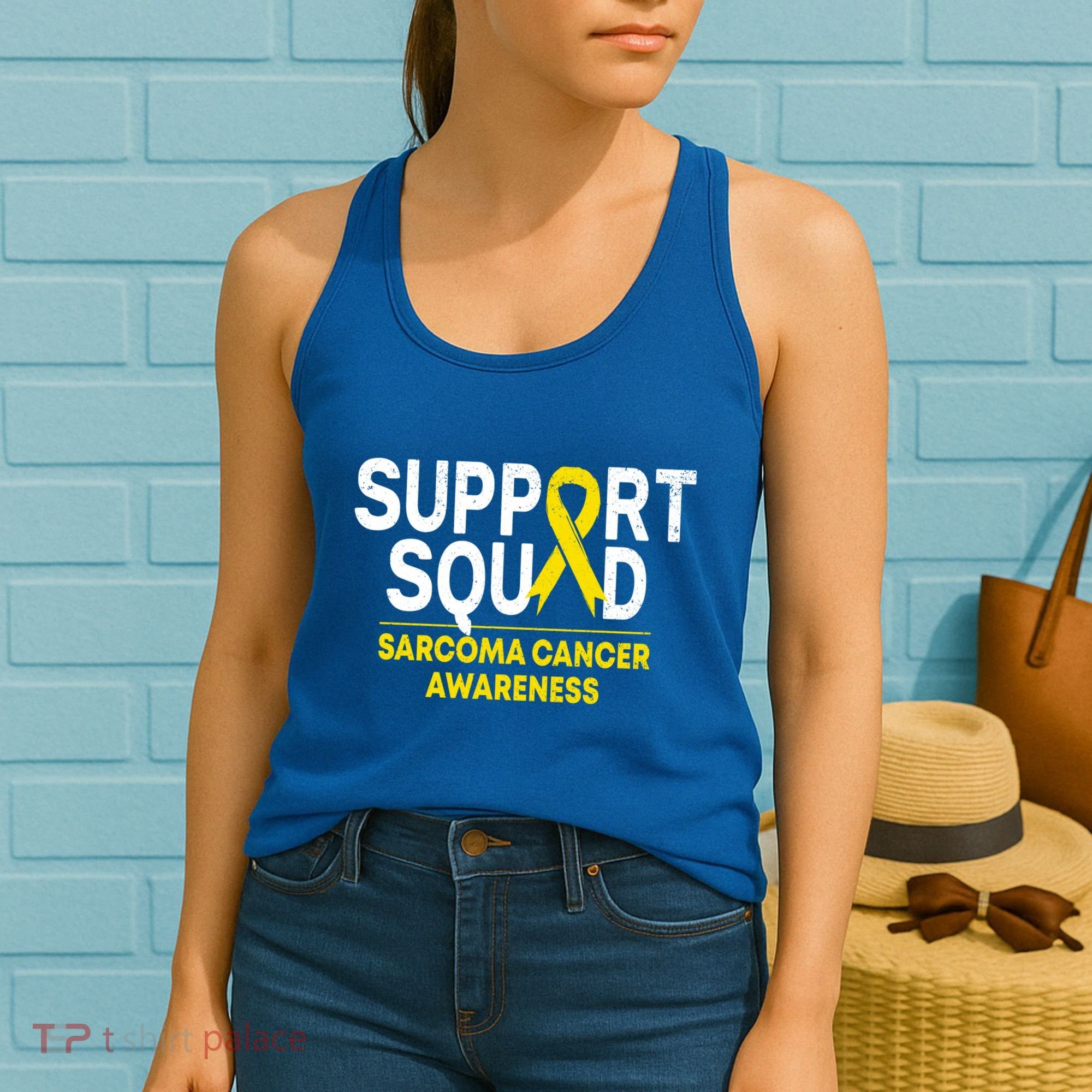 Support Squad Sarcoma Cancer Awareness Yellow Ribbon Team Gift Women's Tank Top