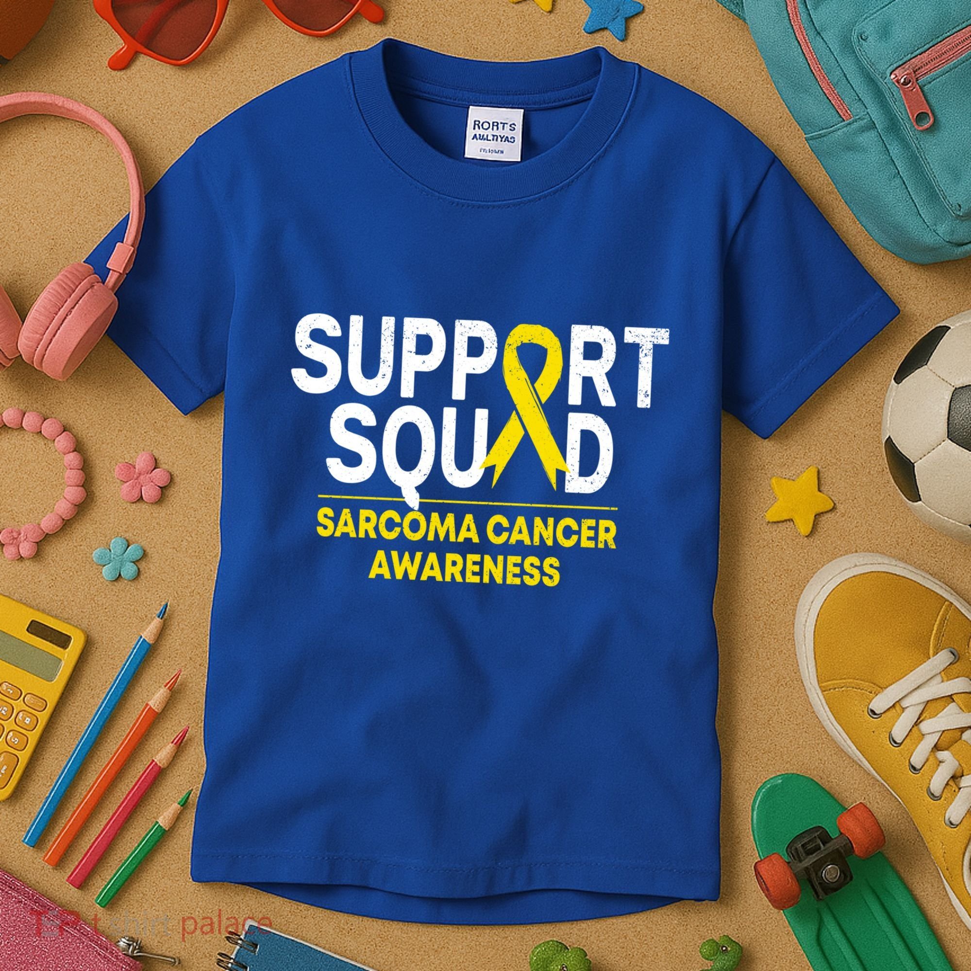Support Squad Sarcoma Cancer Awareness Yellow Ribbon Team Gift Kids T-Shirt
